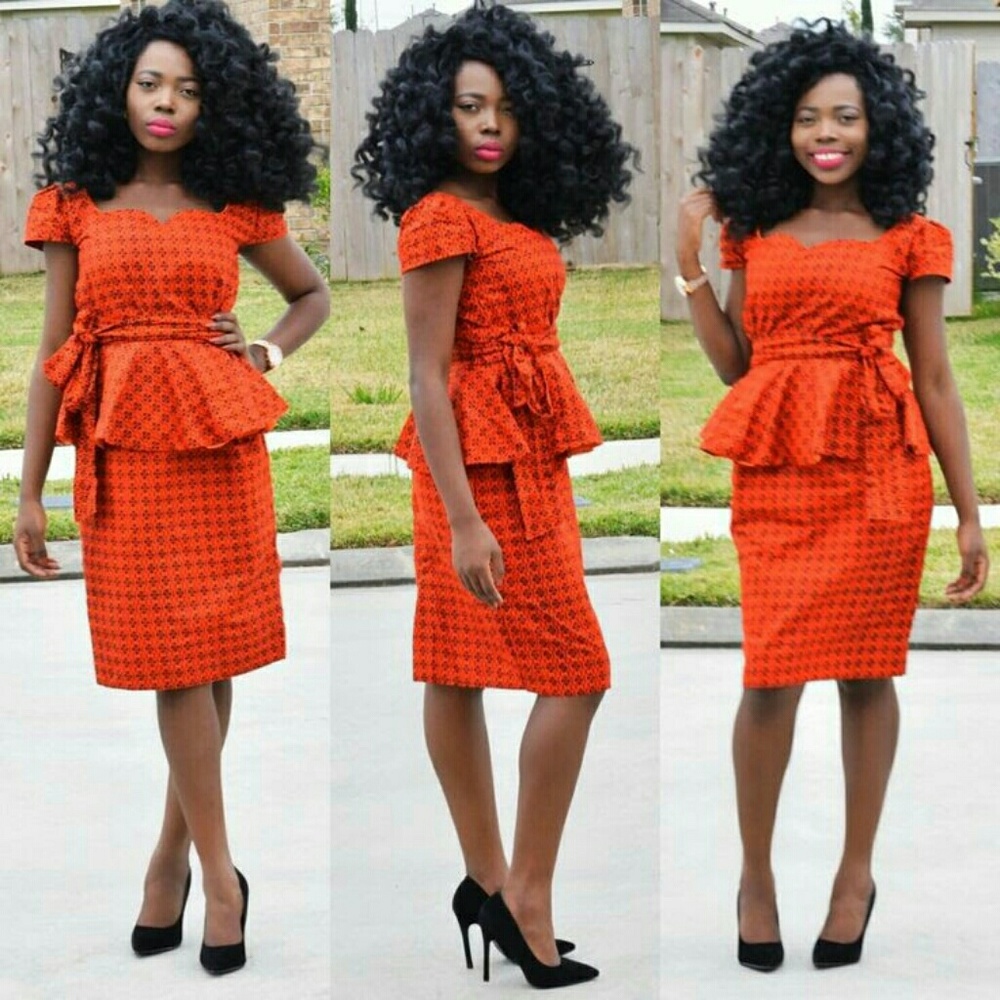 Women African print peplum knee length dress